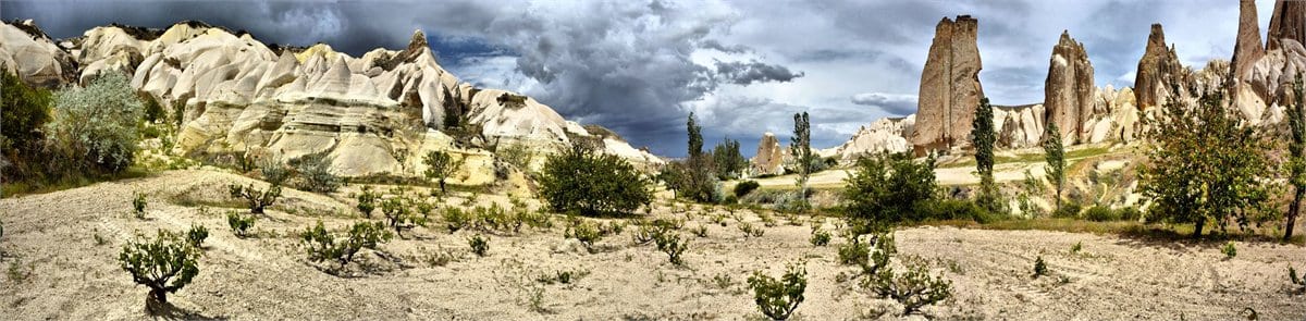 Dramatic light over the volcanic landscape near the Ihlara gorge in Cappadocia